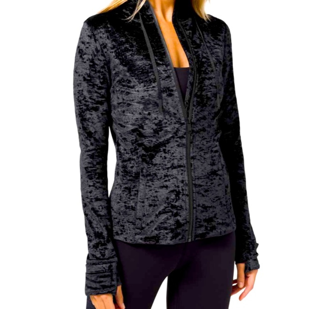 NWOT Luluemon Hooded Define Womens Jacket in Black Crushed Velvet Size 6